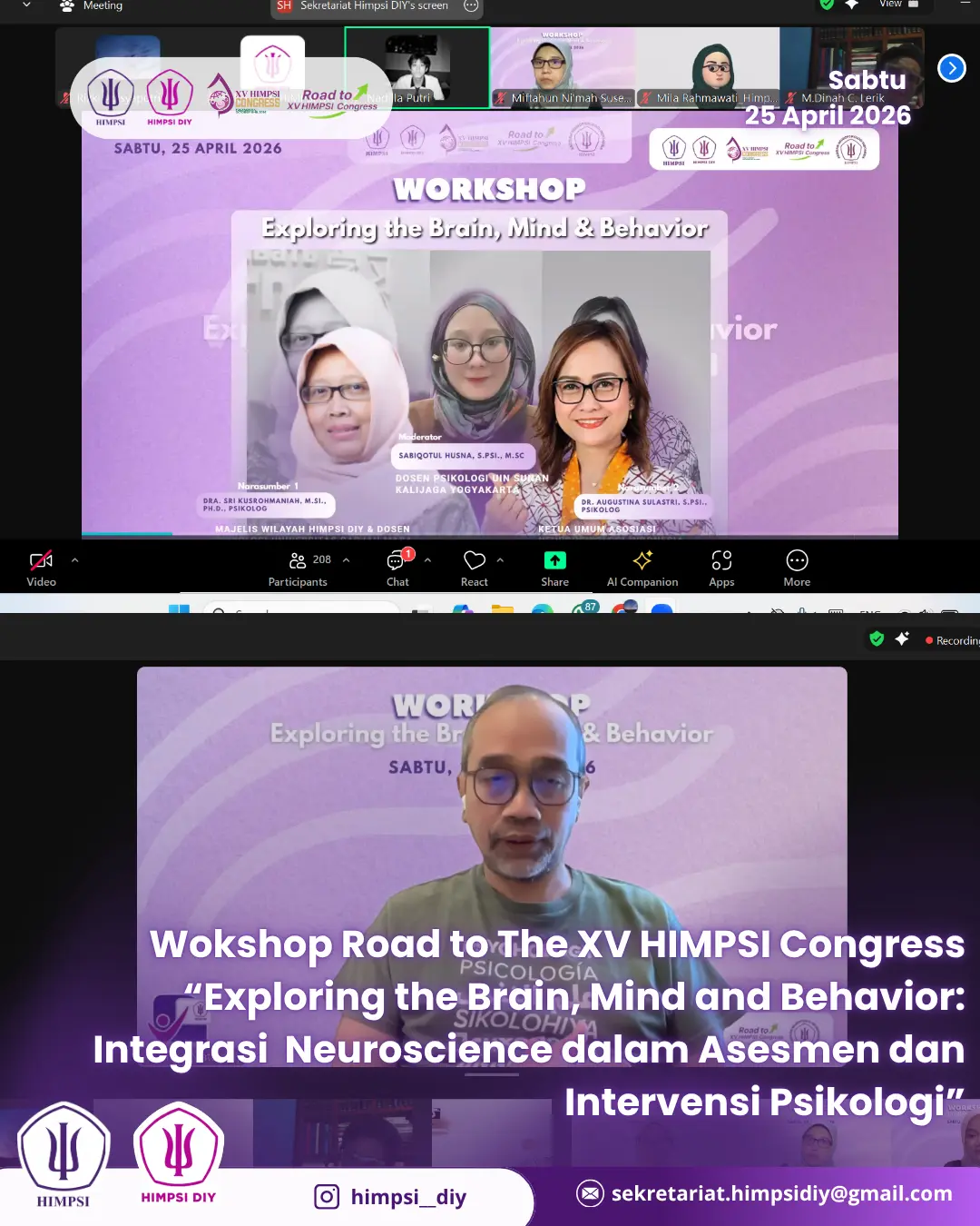 Wokshop Road to The XV HIMPSI Congress “Exploring the Brain, Mind and Behavior: Integrasi  Neuroscience dalam Asesmen dan Intervensi Psikologi”